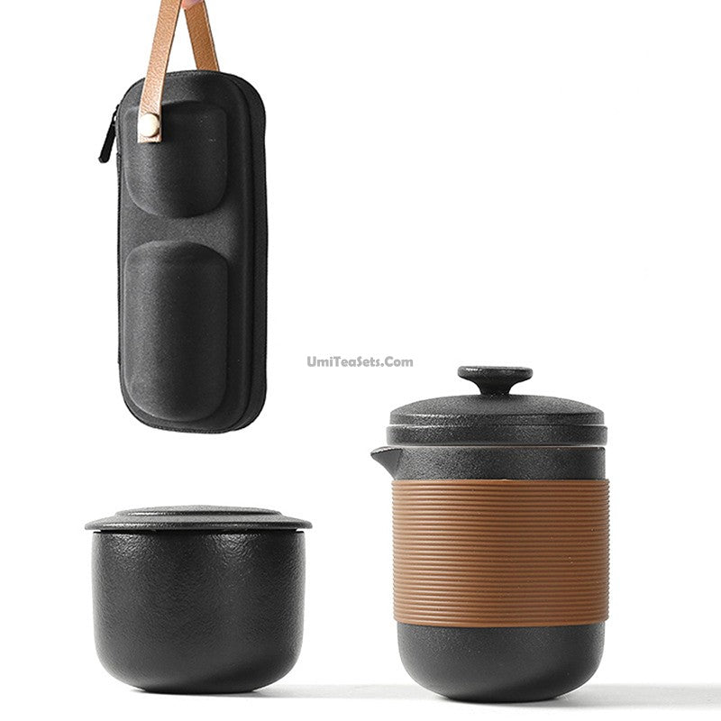 Black Ceramic Travel Tea Set With Handbag