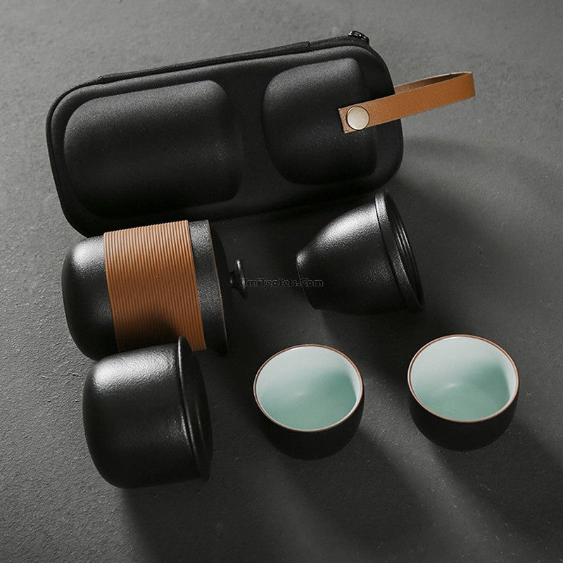 Black Ceramic Travel Tea Set With Handbag