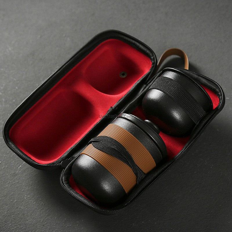 Black Ceramic Travel Tea Set With Handbag