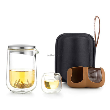 Double Wall Glass Travel Tea Set With Bag