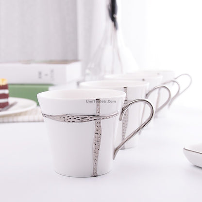 Modern White Tea Set With Silver Lines