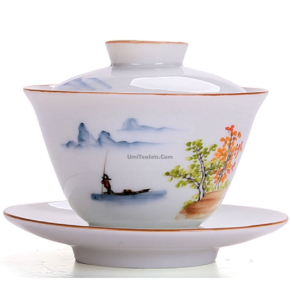 Hand-painted Landscape Porcelain Gaiwan