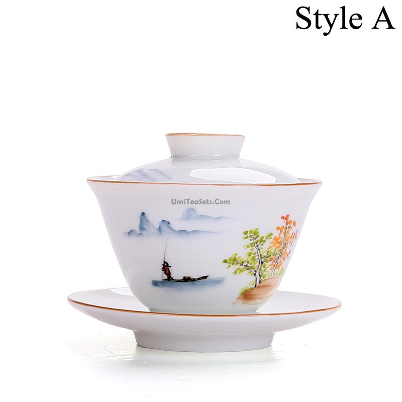 Hand-painted Landscape Porcelain Gaiwan