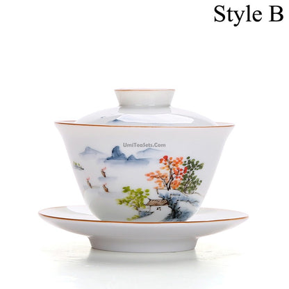 Hand-painted Landscape Porcelain Gaiwan