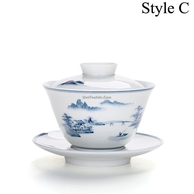 Hand-painted Landscape Porcelain Gaiwan