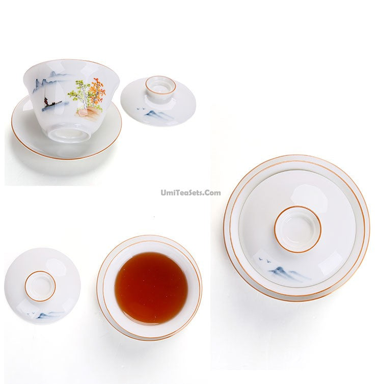 Hand-painted Landscape Porcelain Gaiwan