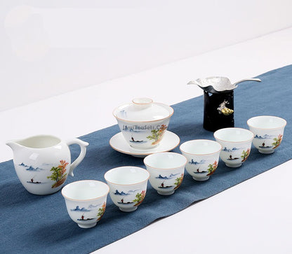 Hand-painted Landscape Porcelain Gaiwan