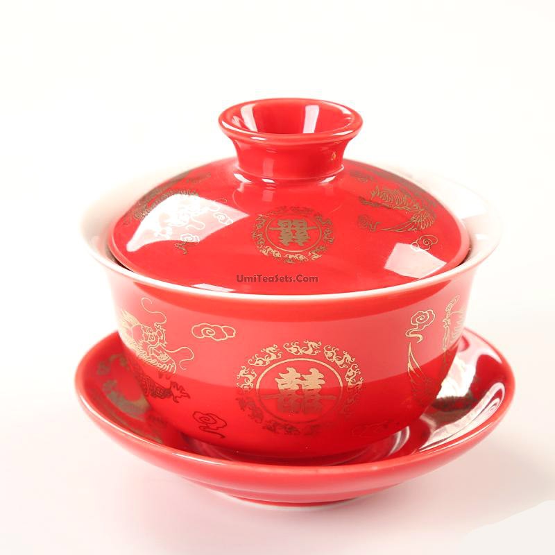 Chinese Wedding Teapot With Four Gaiwan