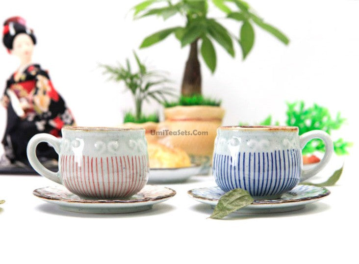 (Set of Two) Japanese Tea Cup With Handle And Saucer