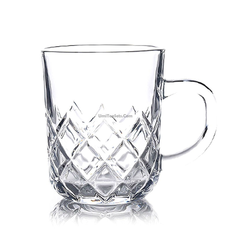 Set of Two - Diamonds Glass Tea Cup With Handle