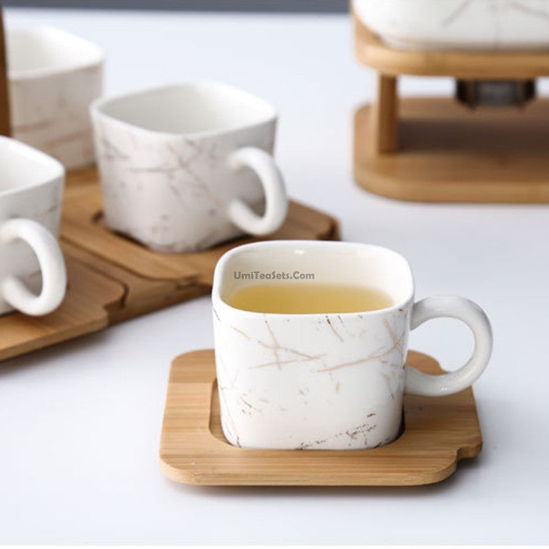 Marbling Modern Tea Set With Bamboo Stand – Umi Tea Sets
