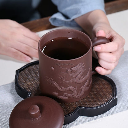 Yixing Purple Clay Carved Dragon Tea Cup