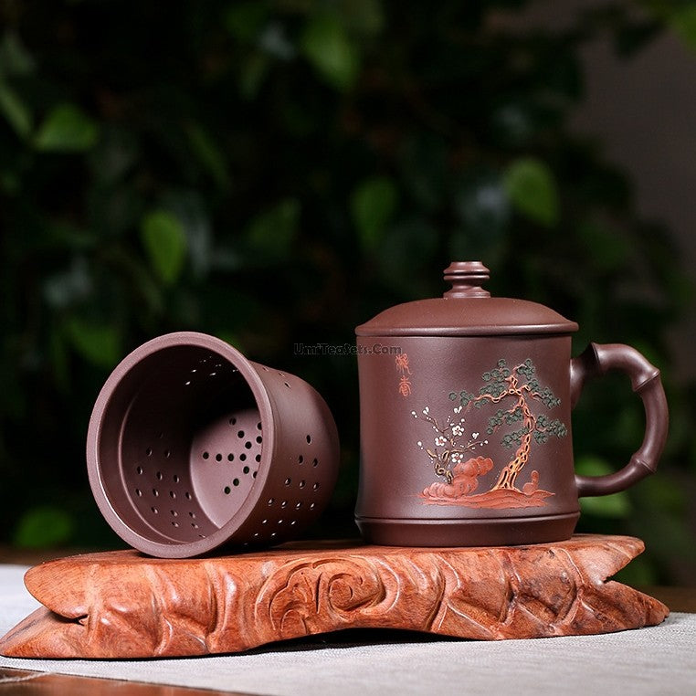 Yixing Clay Tea Cup With Infuser And Stand