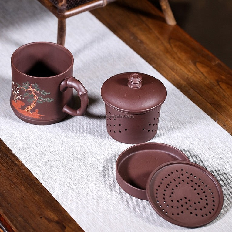 Yixing Clay Tea Cup With Infuser And Stand