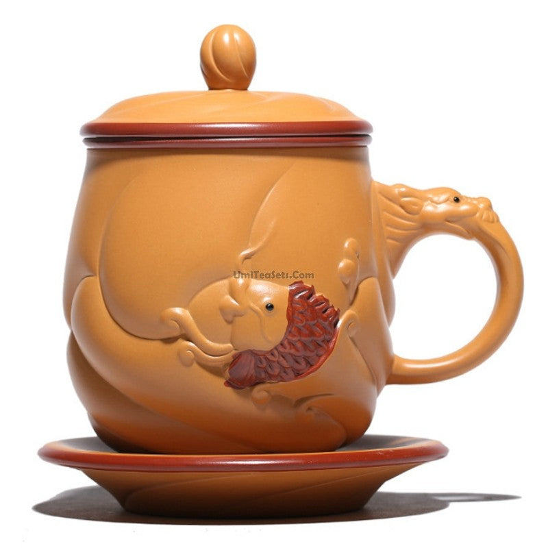 Yixing Yellow Clay Fish &amp; Dragon Tea Cup