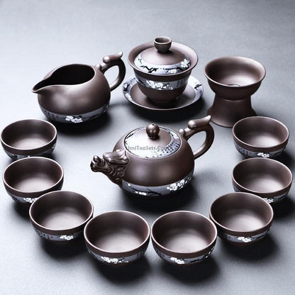 Yixing Purple Clay Winter Plum Tea Set