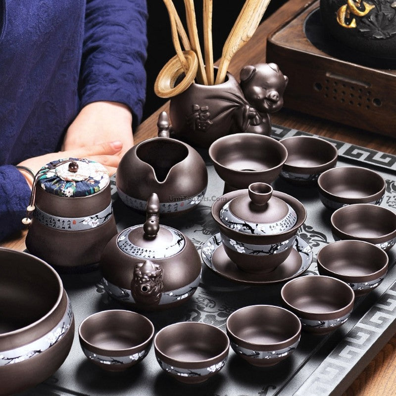 Yixing Purple Clay Winter Plum Tea Set