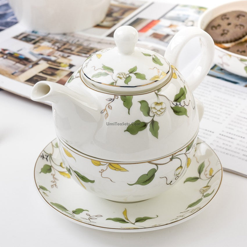 Floral Leaf Bone China Tea For One Set Umi Tea Sets