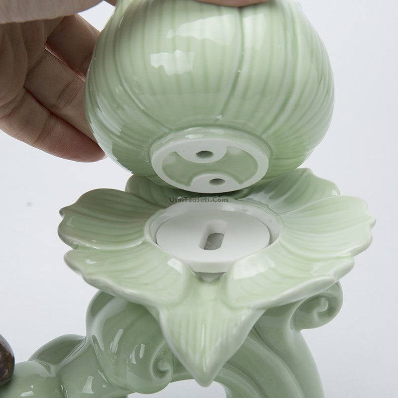 Jade Porcelain Lotus Automatic Tea Set