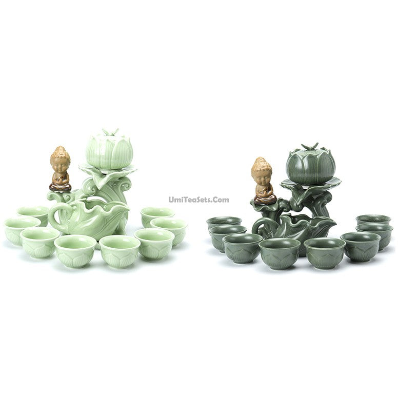 Jade Porcelain Lotus Automatic Tea Set