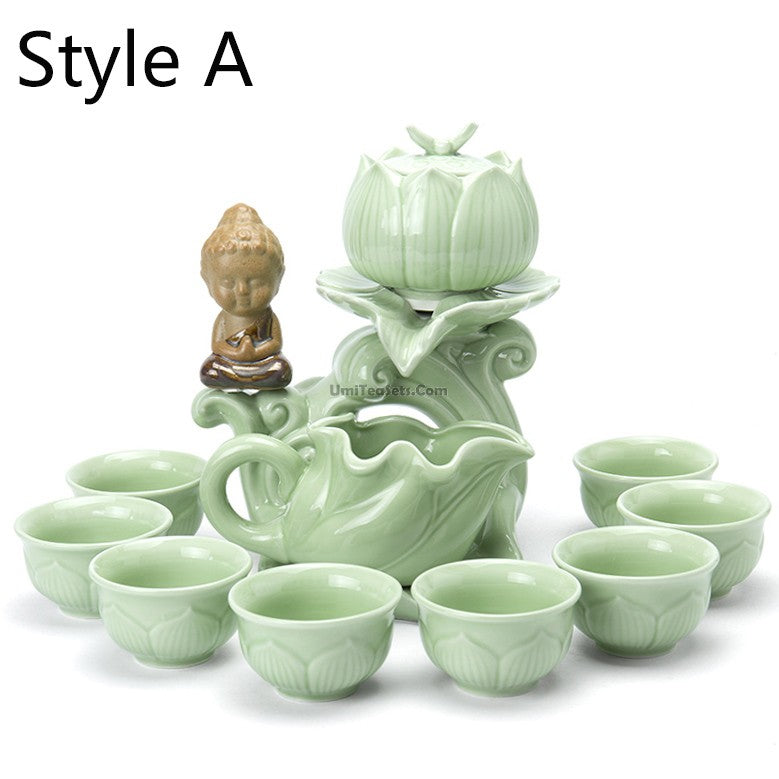 Jade Porcelain Lotus Automatic Tea Set