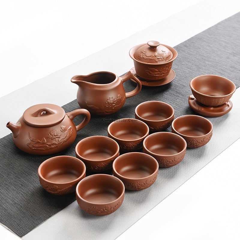 Yixing Purple Clay Lotus Tea Set