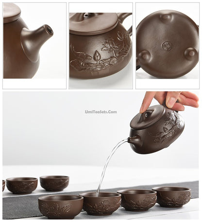 Yixing Purple Clay Lotus Tea Set