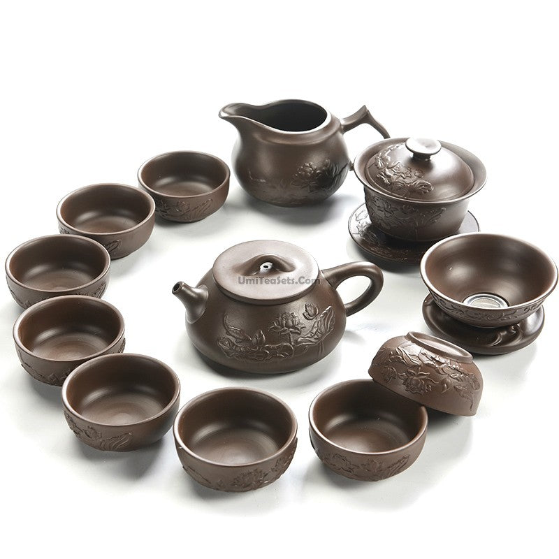 Yixing Purple Clay Lotus Tea Set