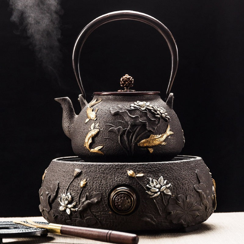 Fish Lotus Cast Iron Teapot With Induction Cooker