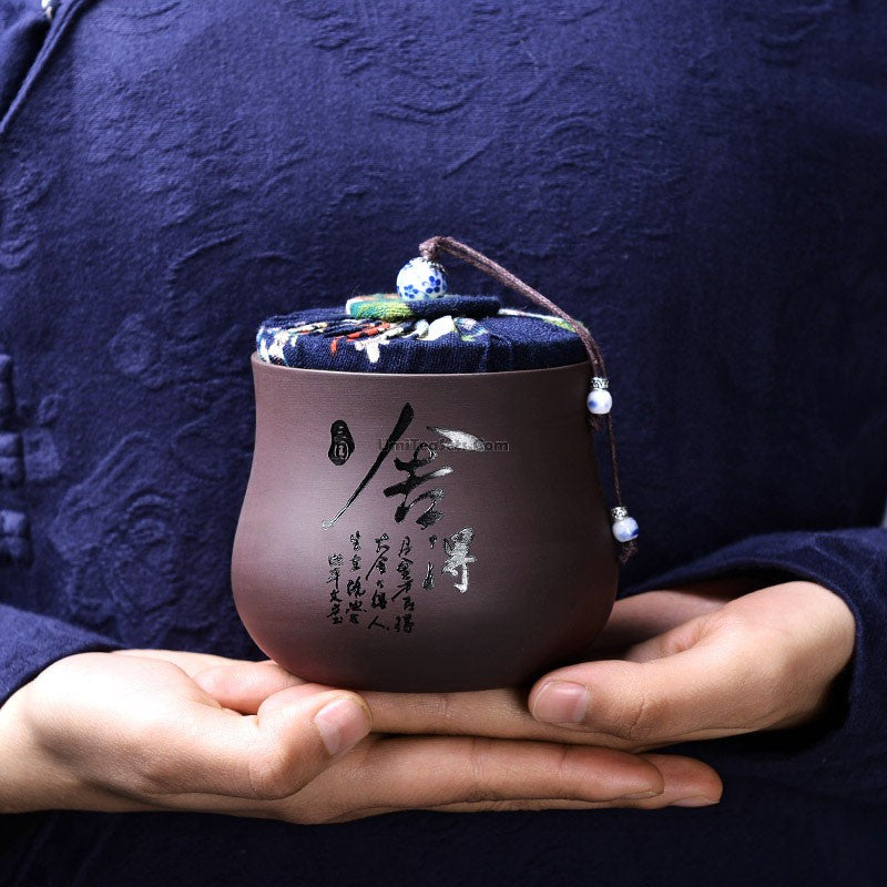 Purple Clay Bamboo Pattern Tea Caddy