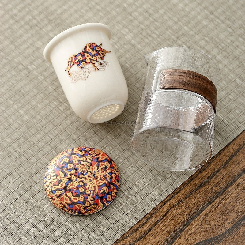 Glass And Porcelain Deer Travel Tea Set