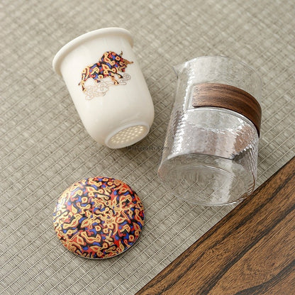 Glass And Porcelain Deer Travel Tea Set