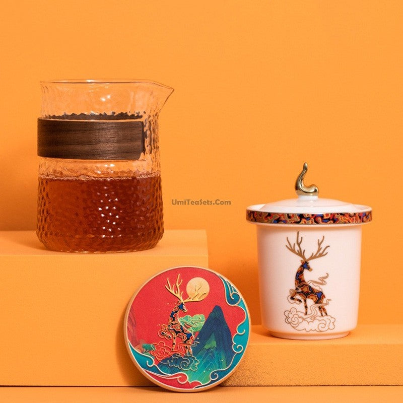 Glass And Porcelain Deer Travel Tea Set