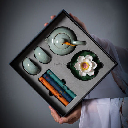 Geyao Tea Set With Lotus Incense Holder