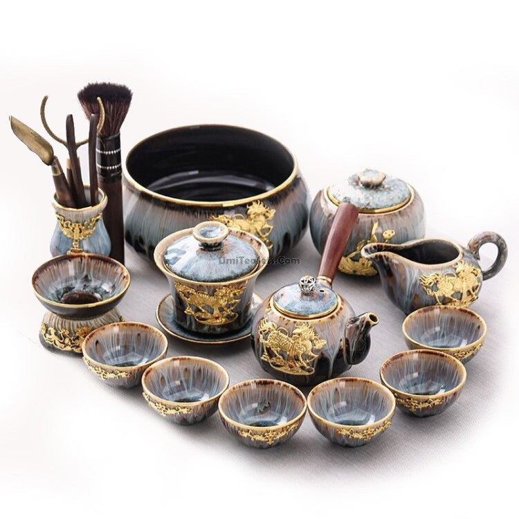 Chinese Jian Zhan Golden Dragon Tea Set