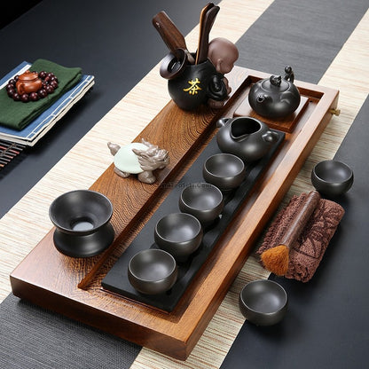 Yixing Black Clay Tea Set With Ebony Tea Tray