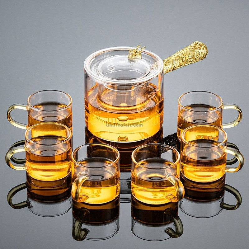 Glass Tea Set With Golden Handle