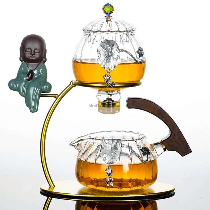 Automatic Glass Tea Set With Sliver Flower