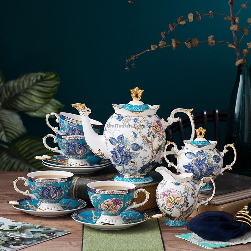 Ceramic with Teapot Porcelain Gold Coffee Cups Saucer - China Tea