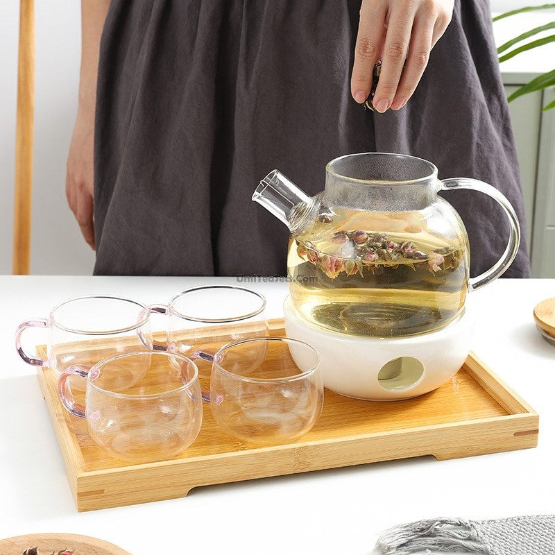 Teapot Kettle with Warmer - Tea Pot and Tea Infuser Set - Glass