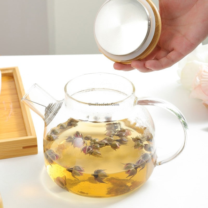 Glass Tea Set With White Porcelain Warmer