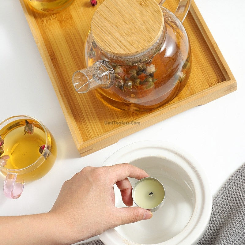 Glass Tea Set With White Porcelain Warmer